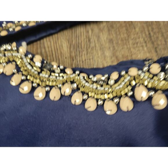 Rachel Allan Hand-Beaded Navy Blue Satin 2 Piece Prom Dance Dress Size 12 - Picture 4 of 13